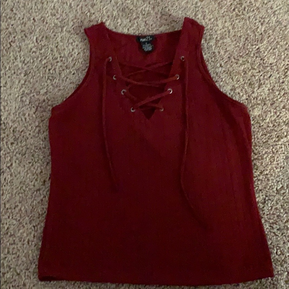 Red tie up neck line tank